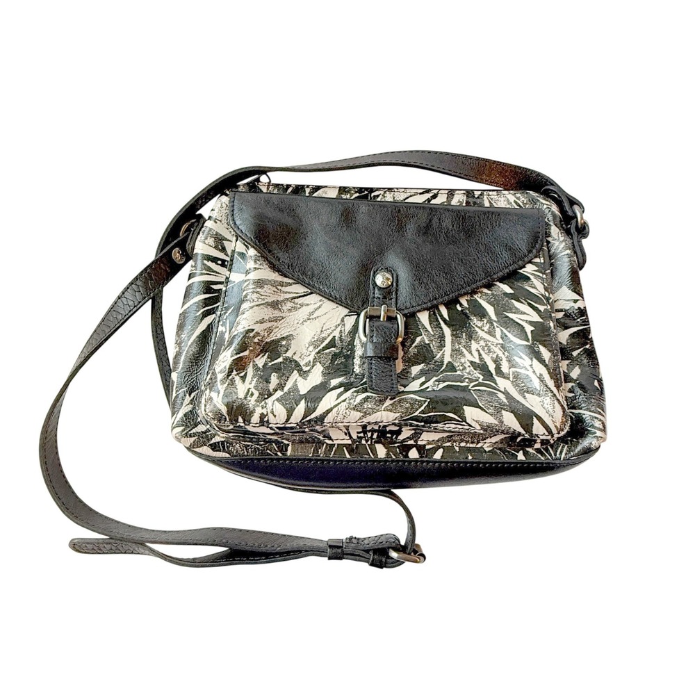 Patricia Nash Avellino Crossbody Organizer Black White Sunflower Leather Bag